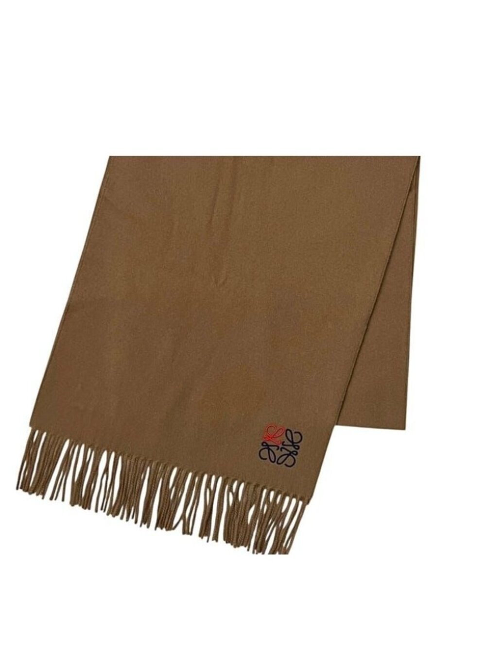 Loewe Scarf Logo Embroidery Fringe Anagram Cashmere Brown